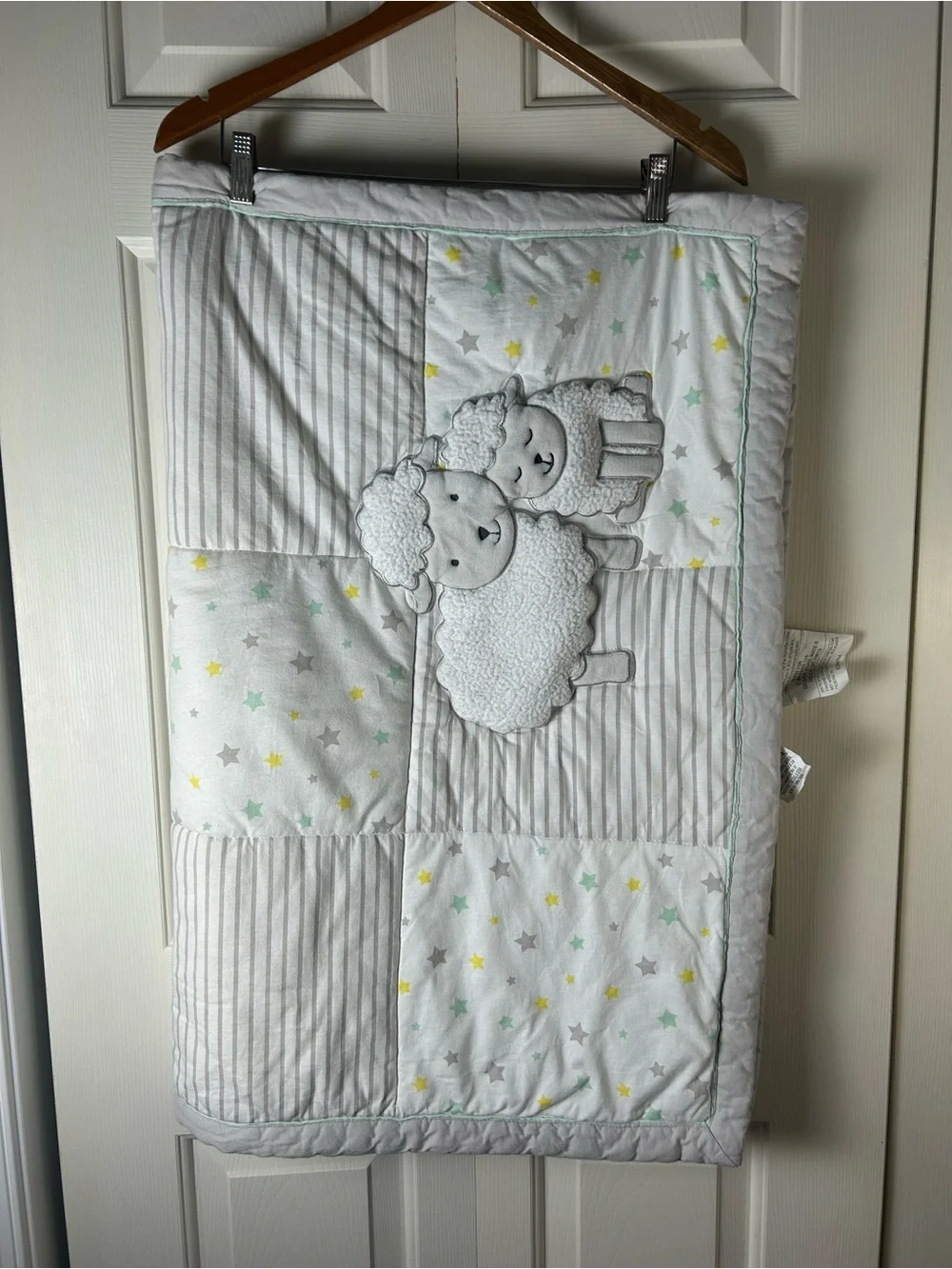Child of Mine by Carter's Lamb Stars Baby Blanket Comforter Quilt Gray White